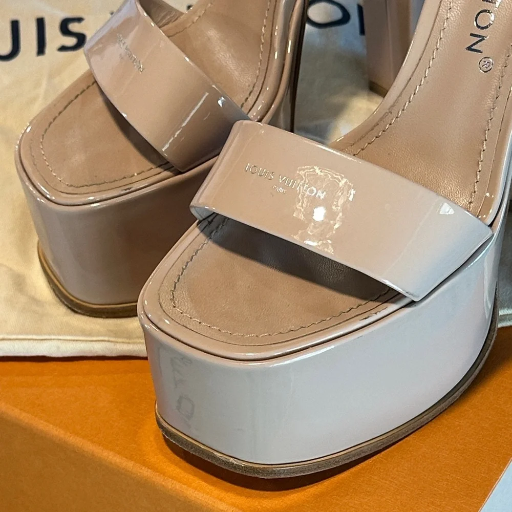 Louis Vuitton Beige Patent Platform Heels - Picture 2 of 7